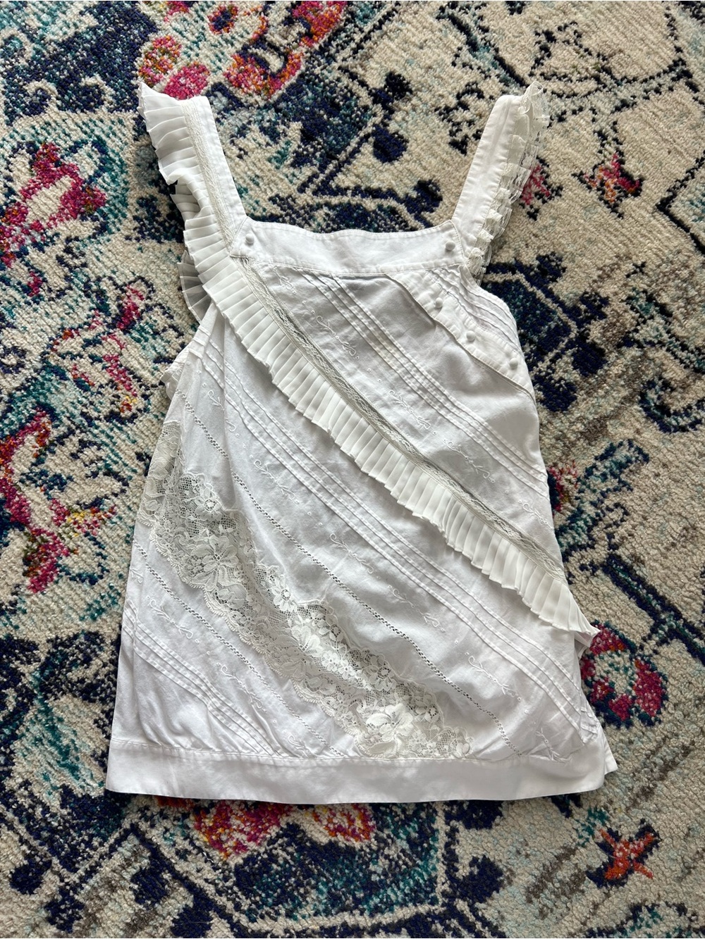 BCBGMaxAzria White Ruffled Lace-Trim Top